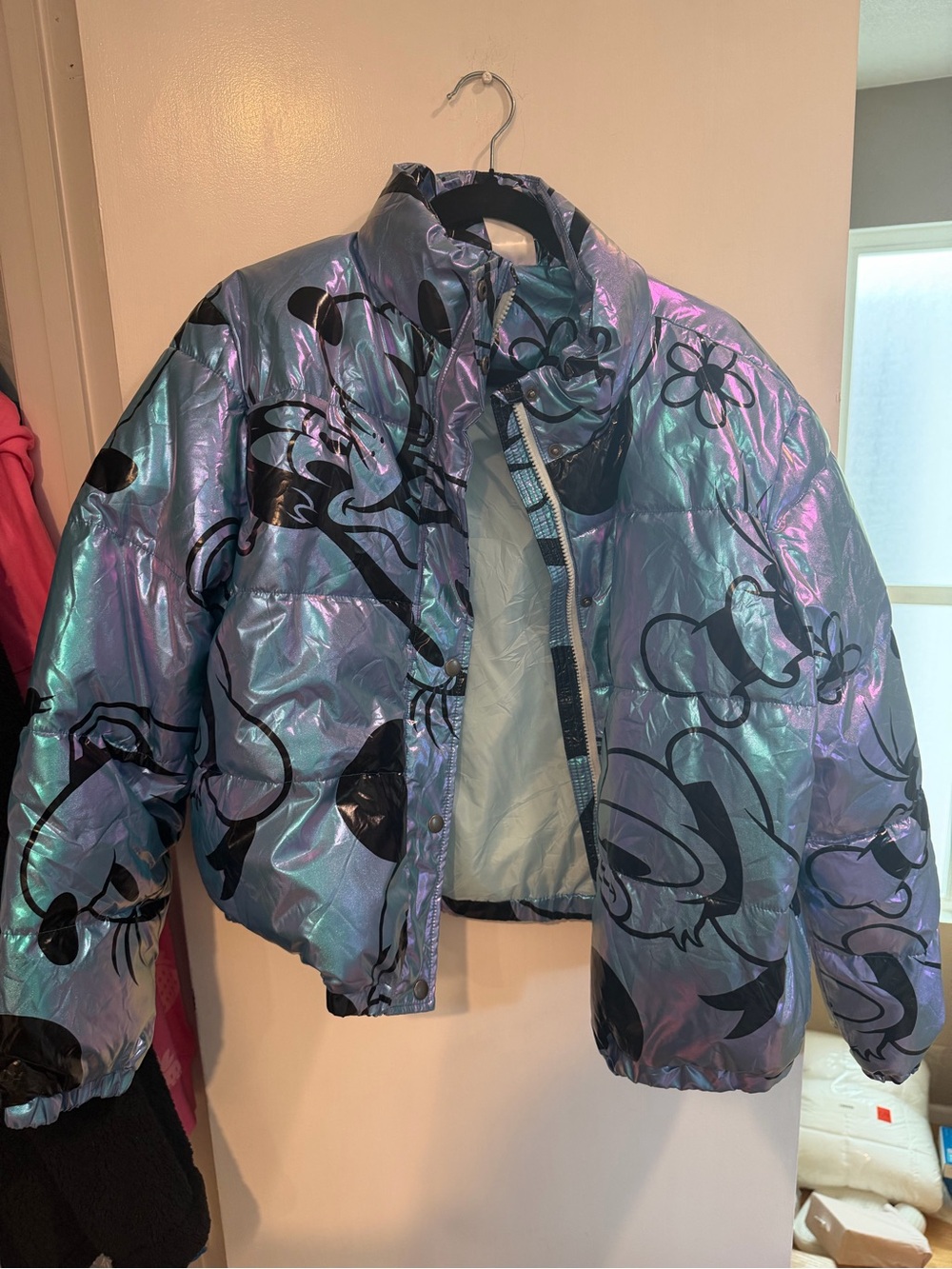 Disney Iridescent Blue Floral-Print Puffer Jacket